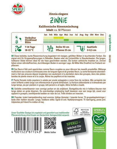 Zinniensamen Kalifornische Riesenmischung Inhalt: 1 Portion