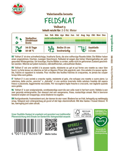 Feldsalatsamen Volhart 3 Inhalt: 1 Portion