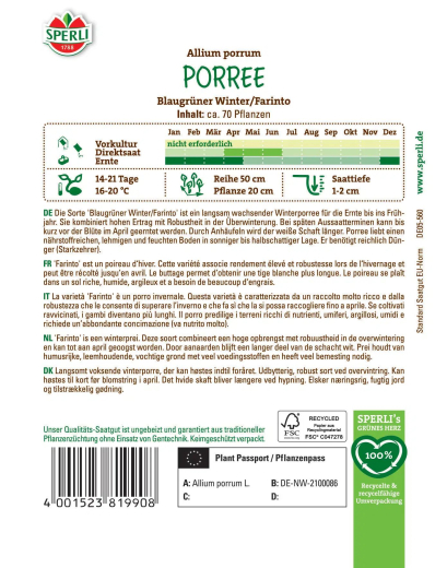 Porreesamen Blaugrüner Winter/Farinto Inhalt: 1 Portion