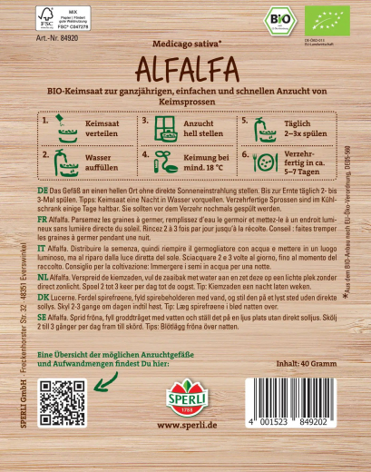 BIO Keimsprossen-Saat Alfalfa Inhalt: 0,04 Kilogramm