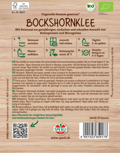 BIO Keimsprossen-Saat Bockshornklee Inhalt: 0,05 Kilogramm