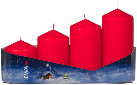 Adventsstumpentray gestuft 4 Stück Ø  50 mm Höhe 65/80/95/110 mm Farbe:  210 rot