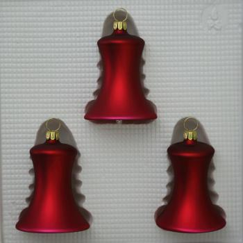 Glocken klein mit Schlägel uni dunkelrot matt, 3 Stück, Ø 5cm