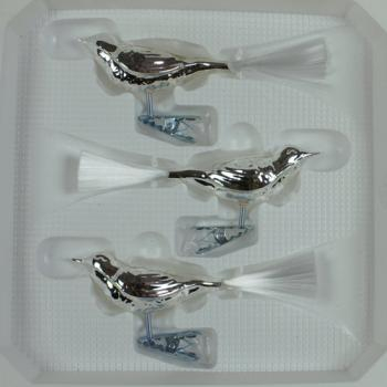 Vögel uni Glasschwanz silber glanz, 3 Stück, L 11cm