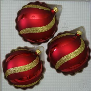 Kugeln dunkelrot matt mit Dekor, 3 Stück, Ø 8cm
