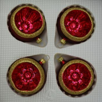 Kugeln mit Einstich dunkelrot matt mit Dekor, 4 Stück Reflexe, Ø 6cm
