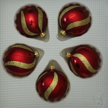Kugeln dunkelrot matt mit Dekor, 5 Stück, Ø 5cm