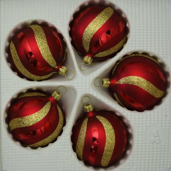 Kugeln dunkelrot matt mit Dekor, 5 Stück, Ø 6cm
