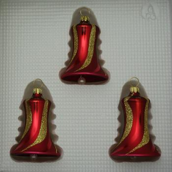 Glocken klein mit Schlägel dunkelrot matt mit Dekor, 3 Stück, Ø 5cm