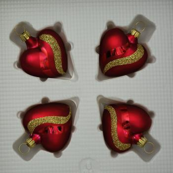Herzen klein dunkelrot matt mit Dekor, 4 Stück, L 5,5cm