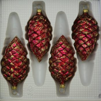 Tannenzapfen dunkelrot matt mit Dekor, 4 Stück, L 9cm