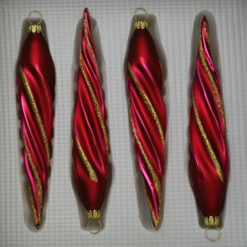 Eiszapfen dünn dunkelrot matt mit Dekor, 4 Stück, L 13cm