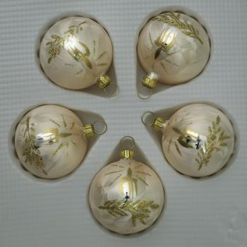Kugeln Eislack champagner mit Kerzendekor, 5 Stück, Ø 5cm
