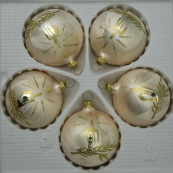 Kugeln Eislack champagner mit Kerzendekor, 5 Stück, Ø 6cm