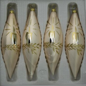 Oliven Eislack champagner mit Kerzendekor, 4 Stück, L 14cm