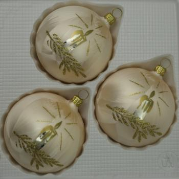 Kugeln Eislack champagner mit Kerzendekor, 3 Stück, Ø 8cm