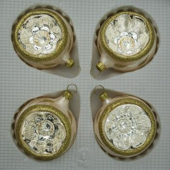 Kugeln mit Einstich Eislack champagner mit Dekor, 4 Stück Reflexe, Ø 6cm
