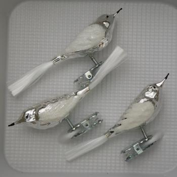 Vögel silber mit Dekor Glasschwanz, 3 Stück, L 11cm