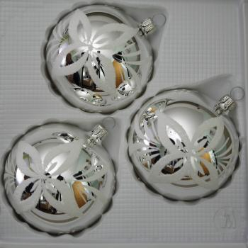 Kugeln silber mit Blumendekor, 3 Stück, Ø 8cm