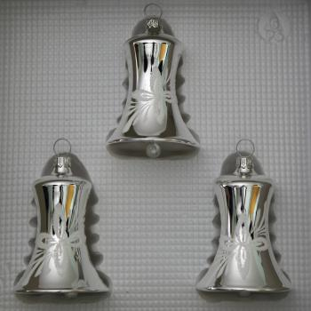 Glocken klein mit Schlägel silber mit Blumendekor, 3 Stück, Ø 5cm