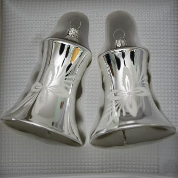 Glocken groß mit Schlägel silber mit Blumendekor, 2 Stück, Ø 7cm