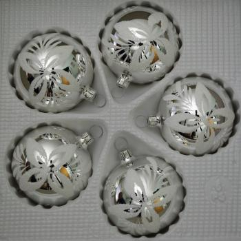 Kugeln silber mit Blumendekor, 5 Stück, Ø 6cm