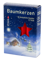 Baumkerzen  12 Stück Ø  12mm Höhe: 125mm Farbe: 210 rot