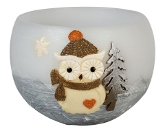 Kugel mit Auflegedekor Winter-Eule 1 Stück Ø  100mm Höhe: 100mm Farbe: rot + braun