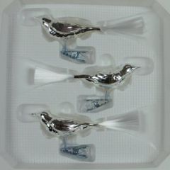 Vögel uni Glasschwanz silber glanz, 3 Stück, L 11cm
