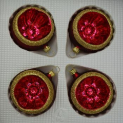 Kugeln mit Einstich dunkelrot matt mit Dekor, 4 Stück Reflexe, Ø 6cm