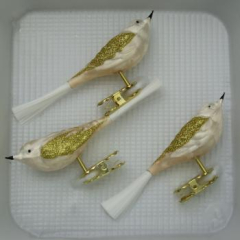 Vögel Glasschwanz Eislack champagner mit Dekor, 3 Stück, L 11cm