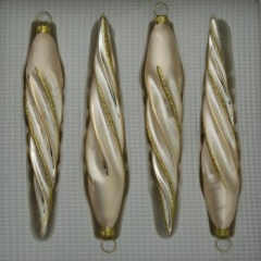 Eiszapfen dünn Eislack champagner mit Dekor, 4 Stück, L 13cm