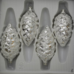 Tannenzapfen silber mit Dekor, 4 Stück, L 9cm